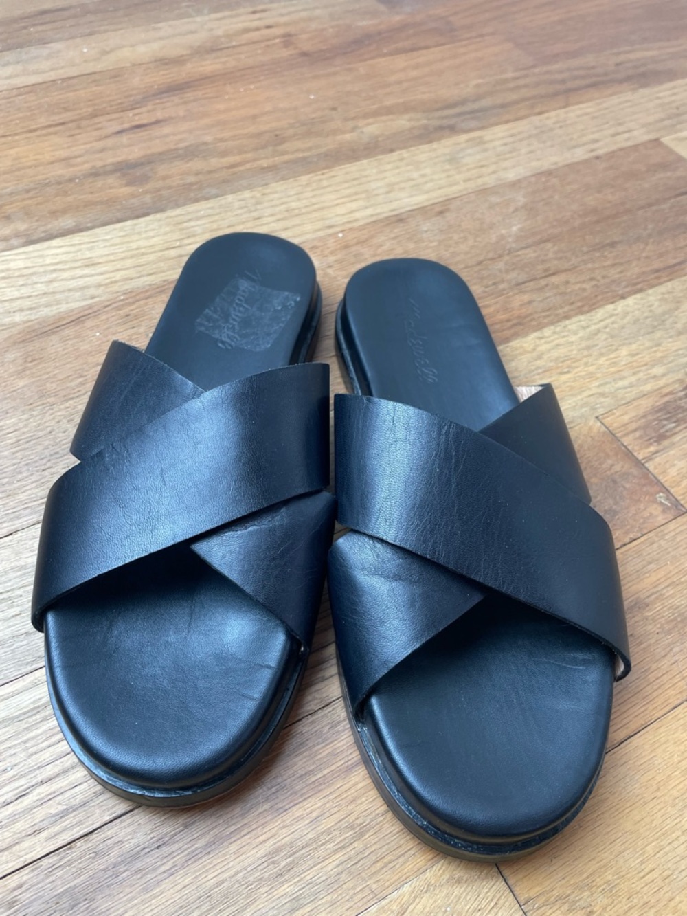 Madewell Black Leather Crisscross Slide Sandals